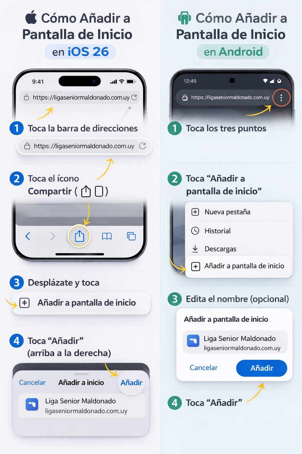 Instrucciones para añadir a pantalla de inicio